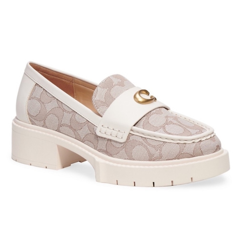 Coach Leah Signature Jacquard Block Heel Loafers